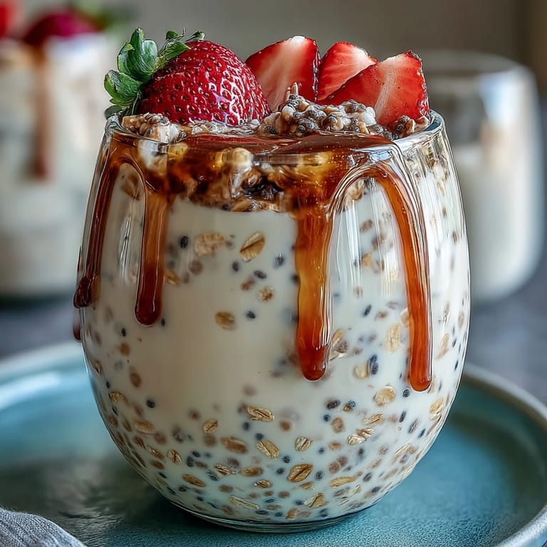 Healthy strawberry chia overnight oats, naturally sweetened and topped with juicy fruit for a refreshing, make-ahead meal.