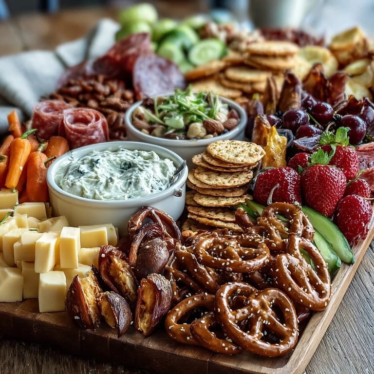 An impressive party platter featuring cheese, meats, fruits, and treats, ideal for grad celebrations and festive gatherings.
