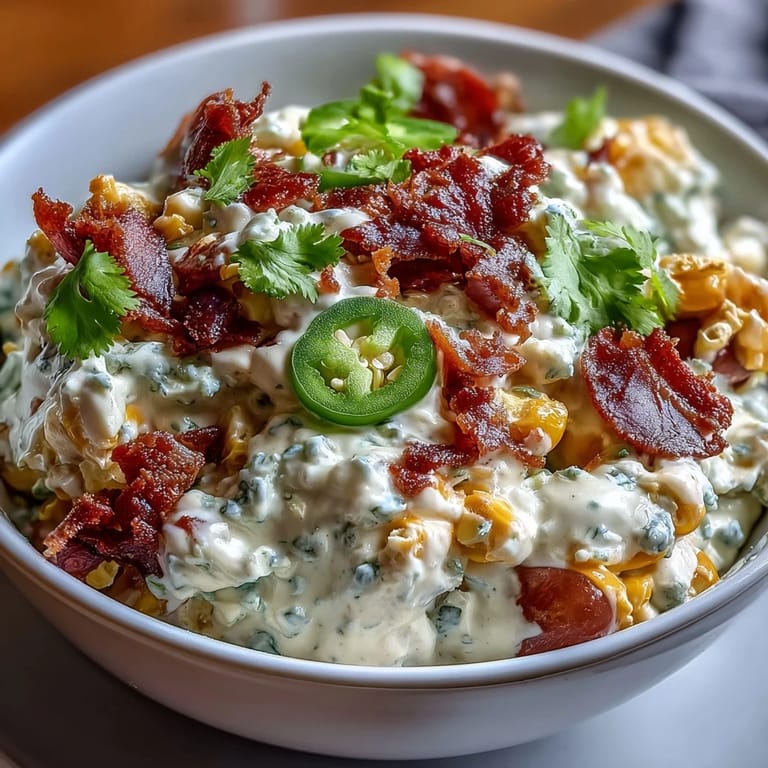 Bright and zesty, Creamy Corn Salad with Jalapeño combines crunchy bell peppers, red onion, and a spicy lime finish.