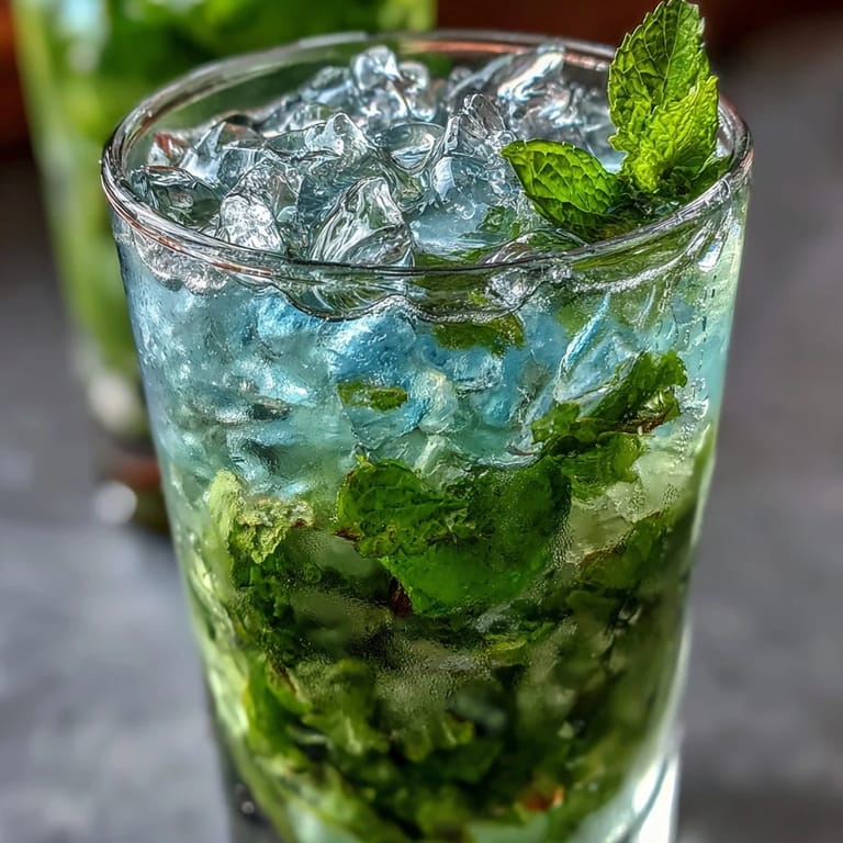 Cool Mint Julep Mocktail with bright green mint, frosty crushed ice, and lemon sparkle, a festive drink for Kentucky Derby parties or summer gatherings.