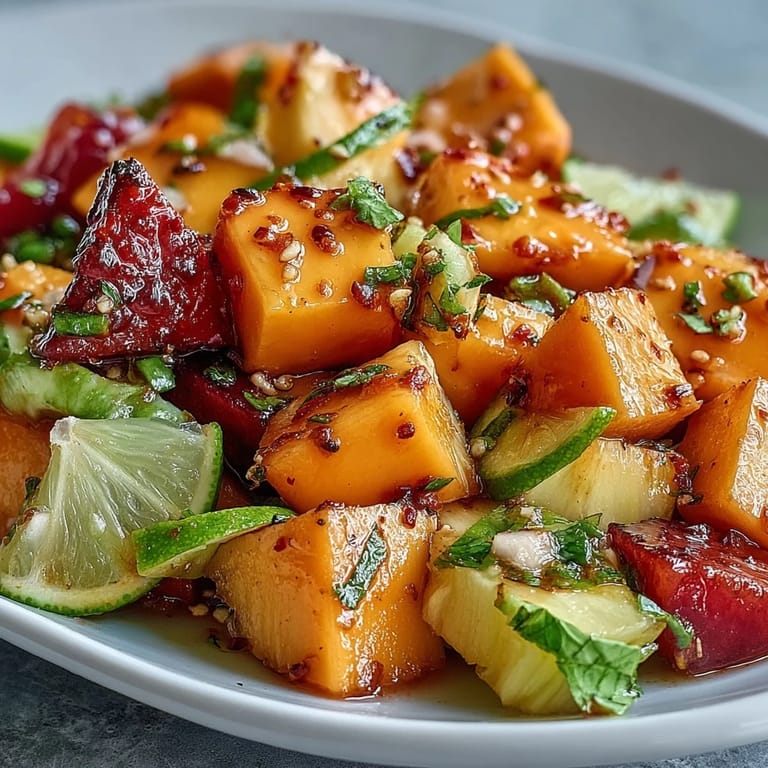Fresh tropical fruit cups with juicy mango, pineapple, and watermelon, finished with zesty lime and Tajín spice.