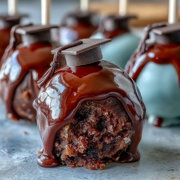 Festive cake pops dipped in vibrant school-colored chocolate, topped with fondant caps and sprinkles for graduation.  