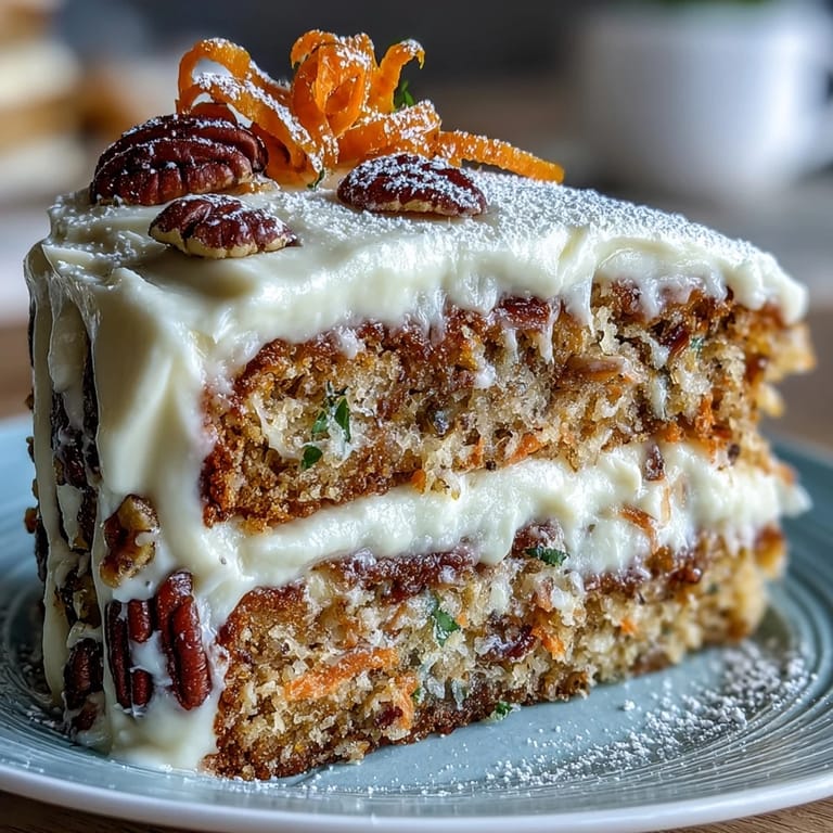  Beautifully frosted Easter Carrot Cake slice showcasing vibrant carrot grating and frosting.