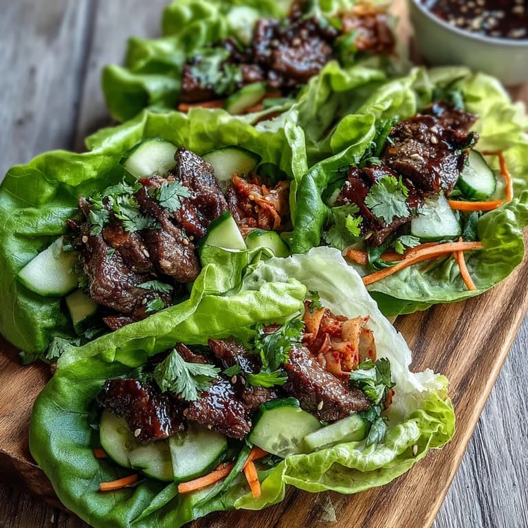 Our vibrant Korean BBQ beef lettuce wraps, ready to be enjoyed family style.