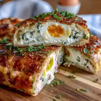 Easter Savory Pie with Hard-Boiled Eggs and Ham: golden, flaky pastry filled with creamy ricotta, spinach, and ham, with whole eggs baked inside for a stunning slice.