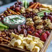 A colorful snack board with sweet and savory bites, perfect for celebrating grads with friends and family.