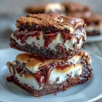 Gooey smores brownie mix cookies with toasted marshmallow tops and chocolate chips, served on a rustic baking tray.