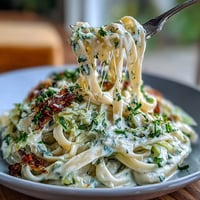 Creamy Cabbage Alfredo pasta, generously coated in a velvety, rich sauce.