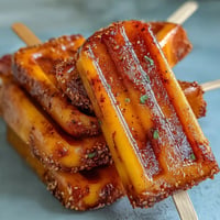 Bright Fricy Mango Chamoy Popsicles with Tajin, a refreshing, spicy-sweet frozen dessert.